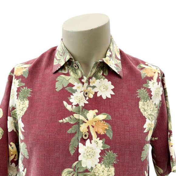 Tommy Bahama Pineapple Floral Tropical Red Short Sleeve Button-Up Shirt Mens M - Picture 12 of 12